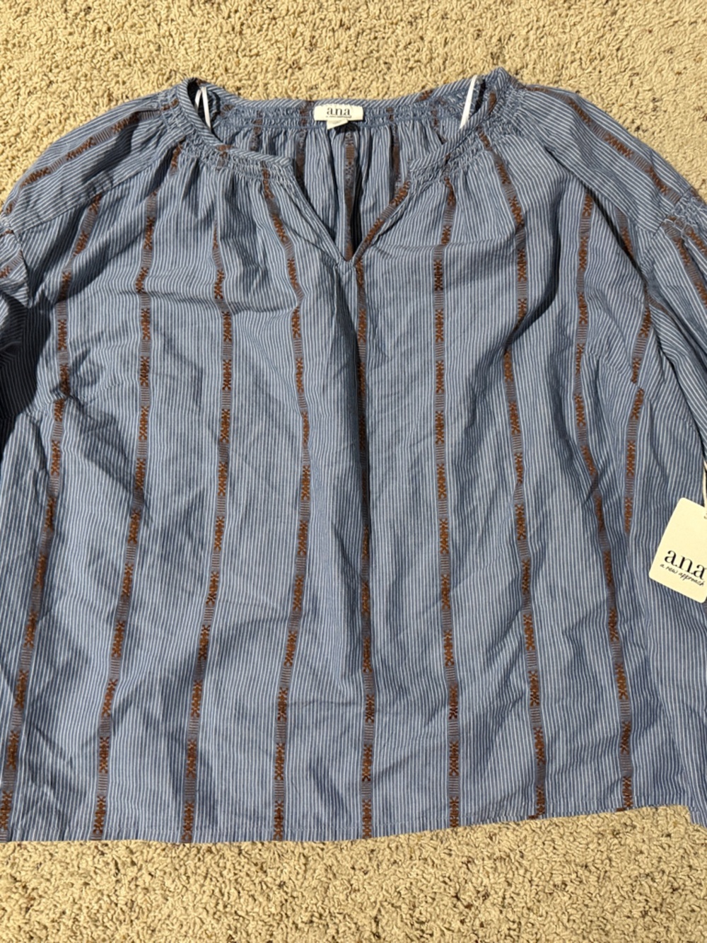 a.n.a Blue Stripe Long-Sleeve Shirt with Brown Accents